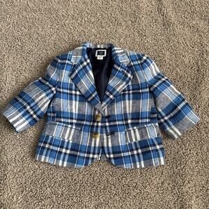 Janie and Jack Baby Boy Blue Plaid Linen Blazer - Size 3-6 months